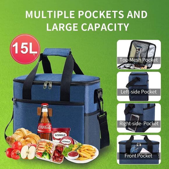 Large Cooler Bag Collapsible 24 Can Insulated Bags Leakproof Lunch Cooler Tote - Picture 5 of 5